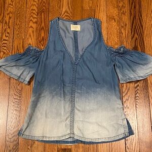 Elegant Blue Ombre Cold Shoulder Blouse